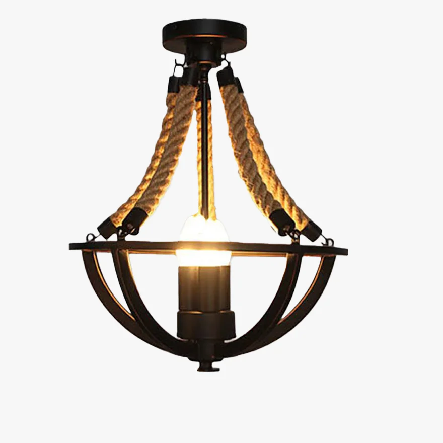 Retro Metal And Hemp Rope Ring Study Room Chandelier Pendant Light, Black