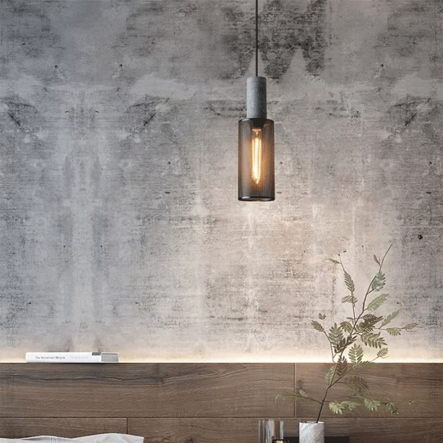 Industrial Metal And Cement Geometric Dining Room Pendant Light, Grey