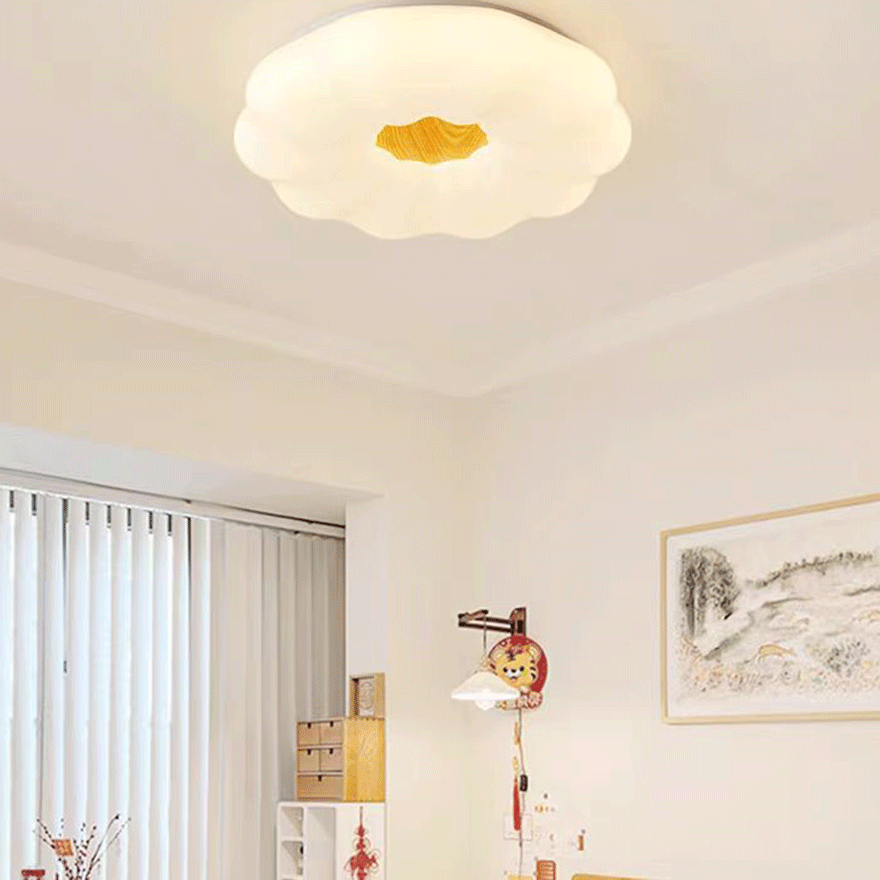 Designer Wooden And Acrylic Cloudy Living Room Ceiling Light, White