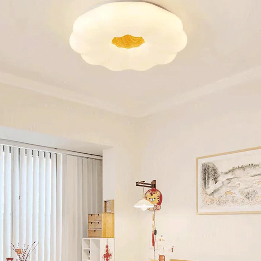 Designer Wooden And Acrylic Cloudy Living Room Ceiling Light, White