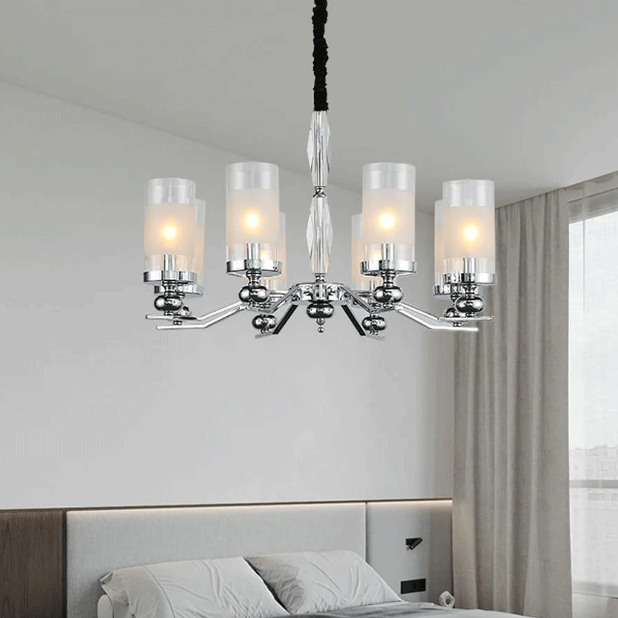 Vintage Metal And Glass Cylindrical Bedroom Chandelier Pendant Light, Silver