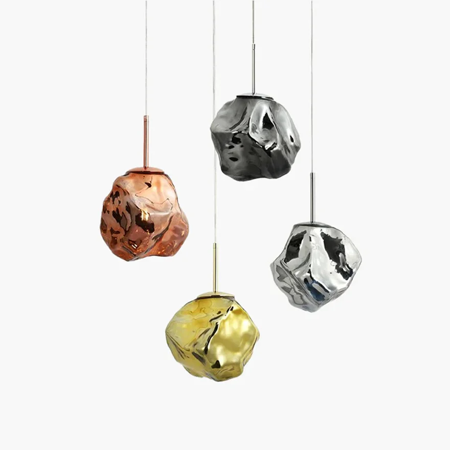 Designer Metal And Glass Rocky Kitchen Island Pendant Light, Gold/Rose gold/Silver/Smoke Gray