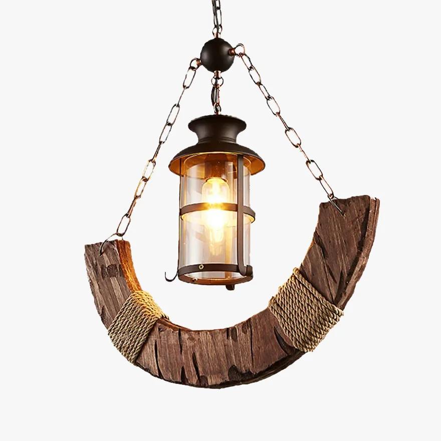 Vintage Metal And Wooden Lantern Dining Room Pendant Light, Burlywood