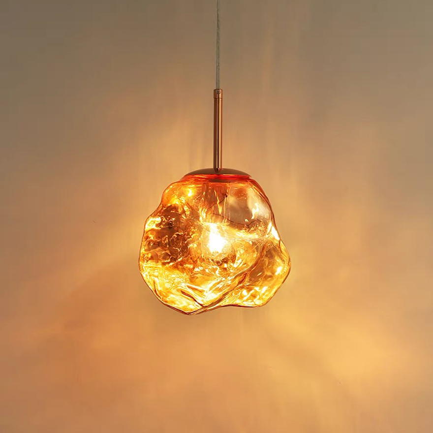 Designer Metal And Glass Rocky Kitchen Island Pendant Light, Gold/Rose gold/Silver/Smoke Gray