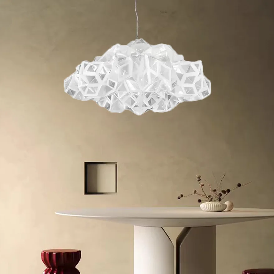 Designer Meta And Acrylic Clouds Living Room Pendant Light, White