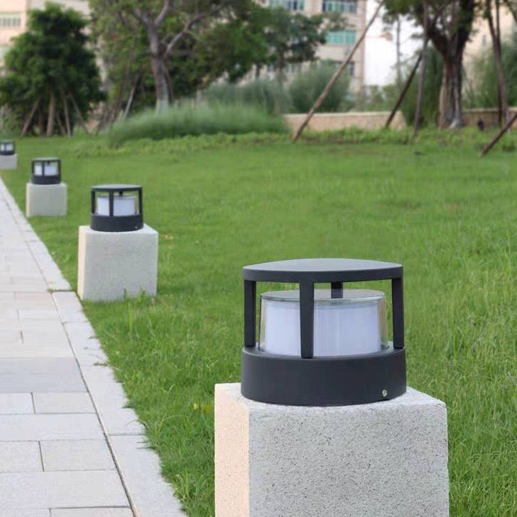 Contemporary Metal And Acrylic Rectangular Outdoor Pillar Light, Trichromatic Light