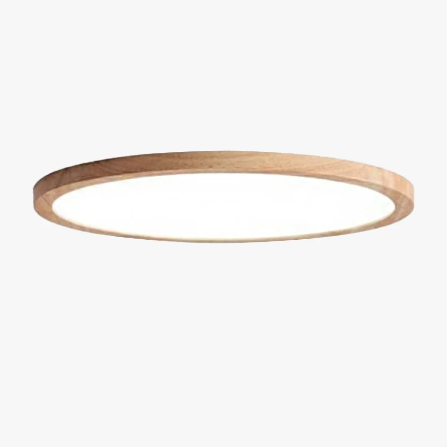 Modern Wood And Plastic Round Living Room Pendant Light, Natural Wood, Trichromatic Light