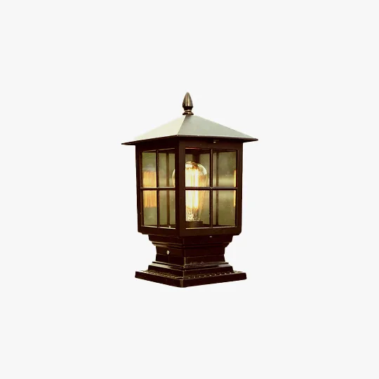 Decorative Metal And Glass Lantern Outdoor Pathway Light, Black/Bronze