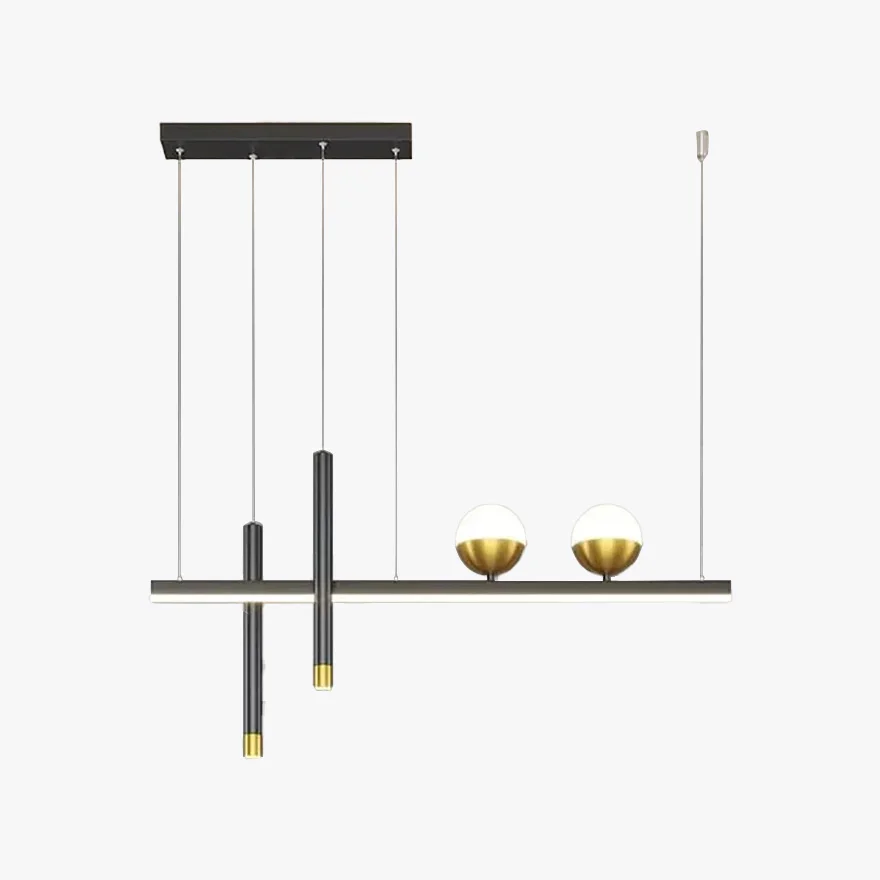 Modern Metal Linear Dining Room Chandelier Pendant Light, Black, Trichromatic Light