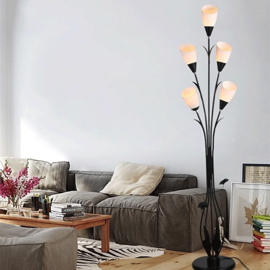 Natural Metal And Acrylic Flower Branching Living Room Floor Lamp, Black