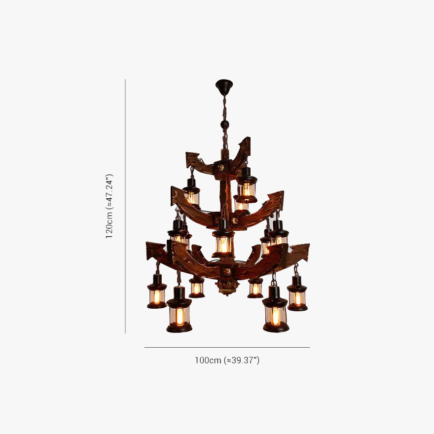 Retro Metal And Wooden Anchor Kitchen Chandelier Pendant Light, Walnut