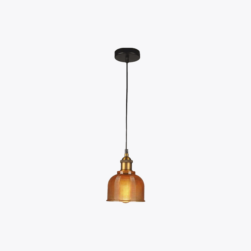 Industrial Metal And Glass Arched Dining Room Pendant Light, Amber/Blue/Red/Clear