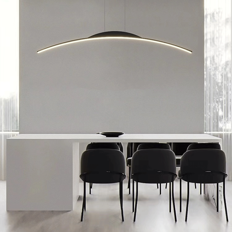 Minimalist Metal Linear Dining Room Chandelier Pendant Light, Black/Gold