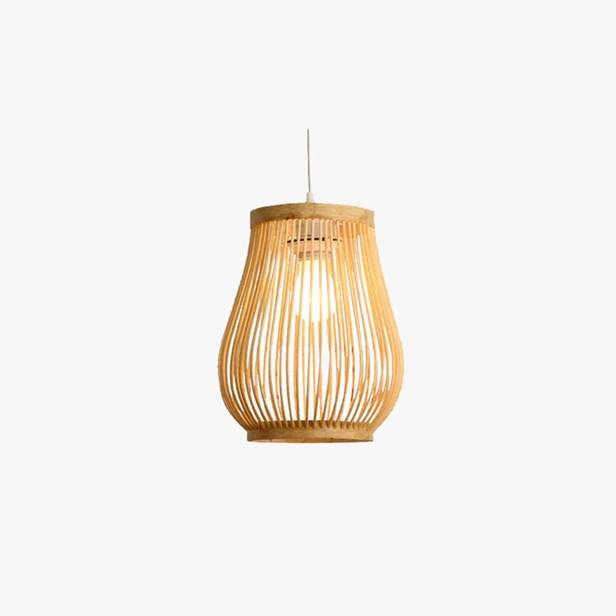 Boho Rattan Lantern Living Room Pendant Light, Natural Wood