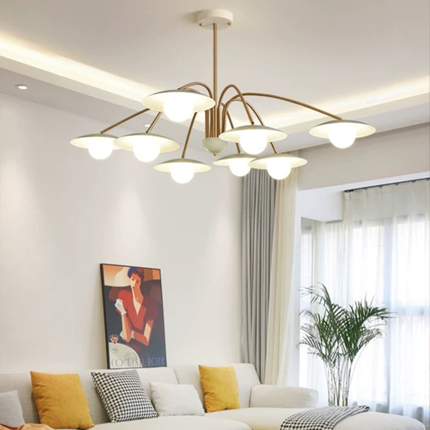 Modern Metal And Glass Saucer-Shaped Dining Room Pendant Light, Gold