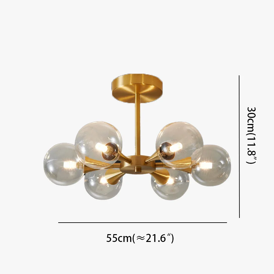 Nordic Brass And Glass Globular Study Room Ceiling Light, Clear/White