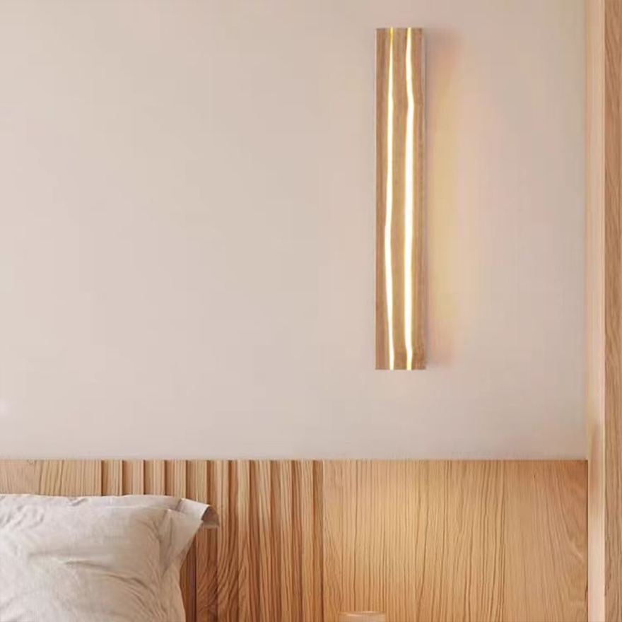 Unusual wooden Rectangular Bedroom Wall Lamp, Burlywood, Trichromatic Light