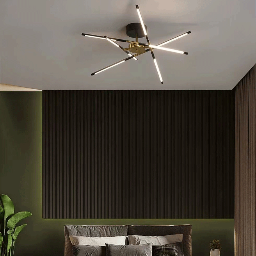 Modern Metal And Acrylic Linear Bedroom Ceiling Light, Black-Gold/Gold