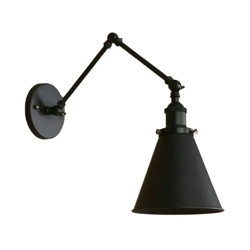 Retro Metal Conical Study Room Wall Lamp, Black/Brown