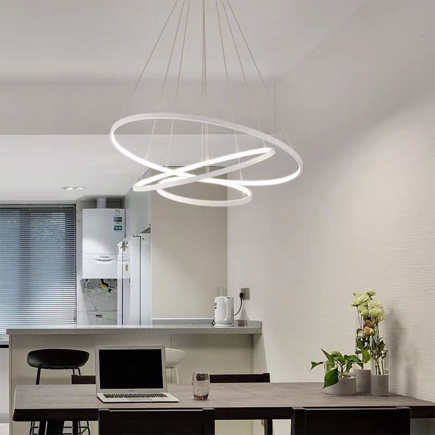 Modern Metal Ring Kitchen Pendant Light, White/Black/Gold