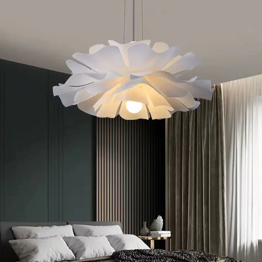 Modern Metal And Acrylic Petal Shaped Bedroom Pendant Light, White