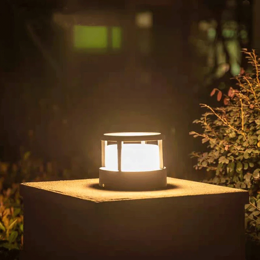 Contemporary Metal And Acrylic Rectangular Outdoor Pillar Light, Trichromatic Light