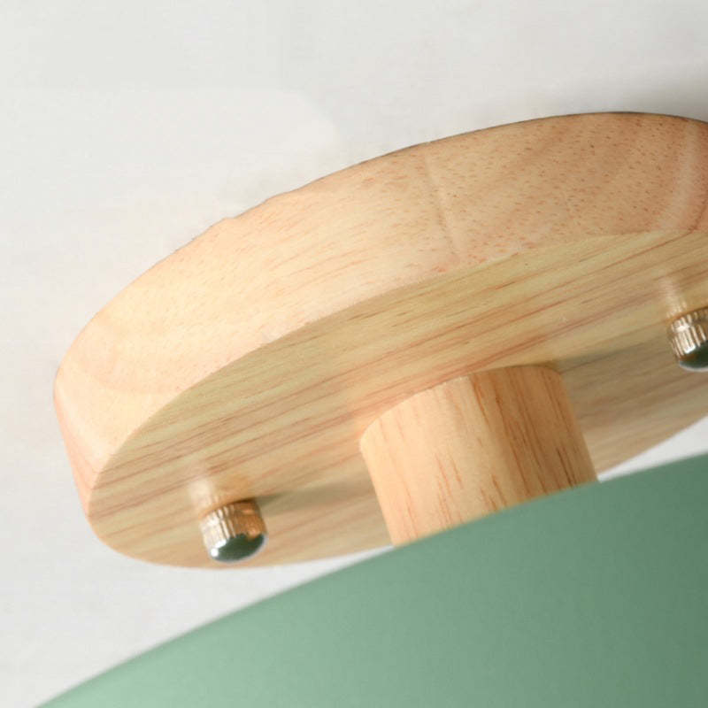 Modern Wooden And Acrylic Round Dining Room Ceiling Light, Gray/Green/Pink/White/Wood, Trichromatic Light