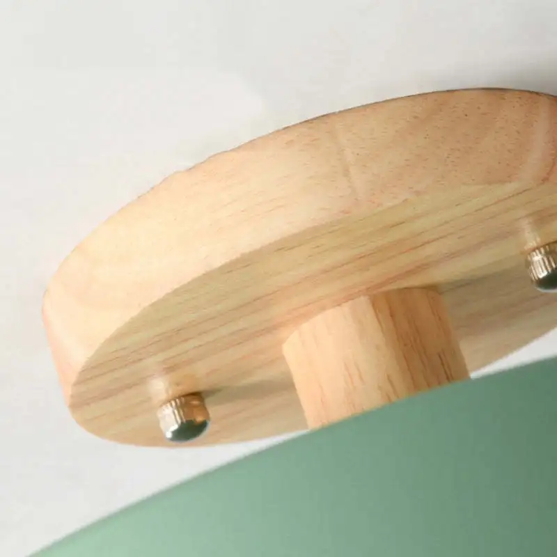 Modern Wooden And Acrylic Round Dining Room Ceiling Light, Gray/Green/Pink/White/Wood, Trichromatic Light