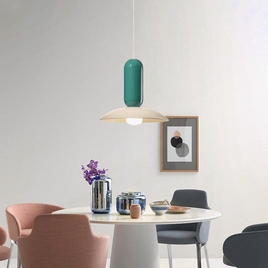 Morandi Metal Frisbee Study Room Pendant Light, Green White/Orange Green/White Orange