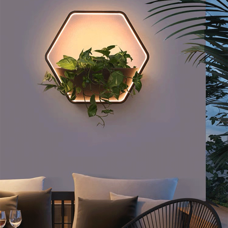 Decorative  Metal Hexagon Courtyard Wall Lamp, Black