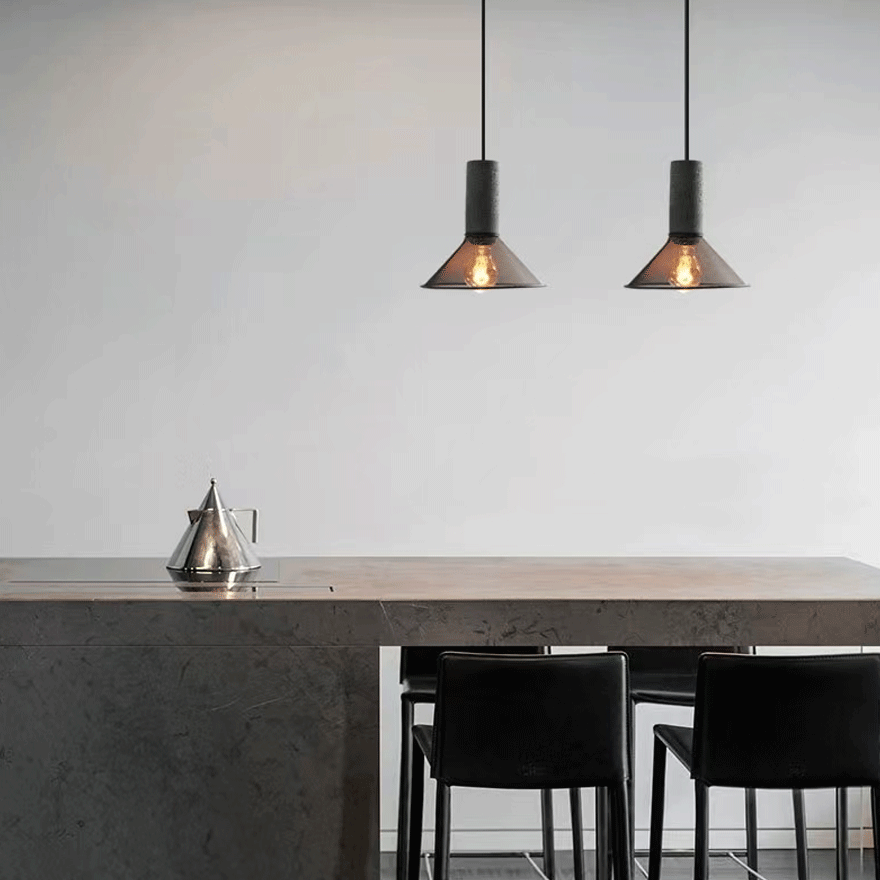 Industrial Metal And Cement Geometric Dining Room Pendant Light, Grey