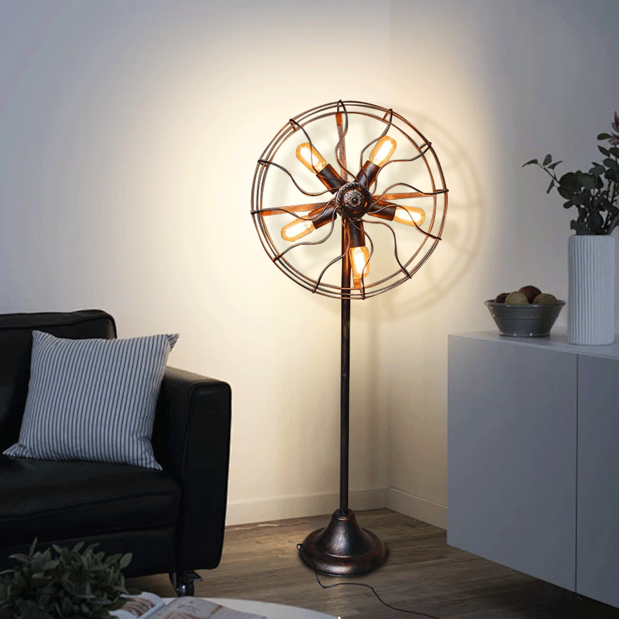 Retro  Metal Fan Dining Room Floor Lamp, Brown