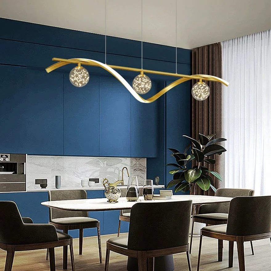 Modern Metal And Glass Linear Dining Room Pendant Light, Black/Gold