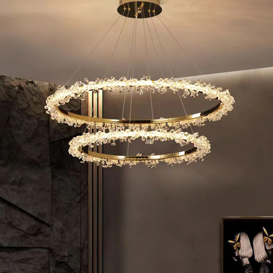 Royal Metal And Crystal Annular Living Room Chandelier Pendant Light, Gold