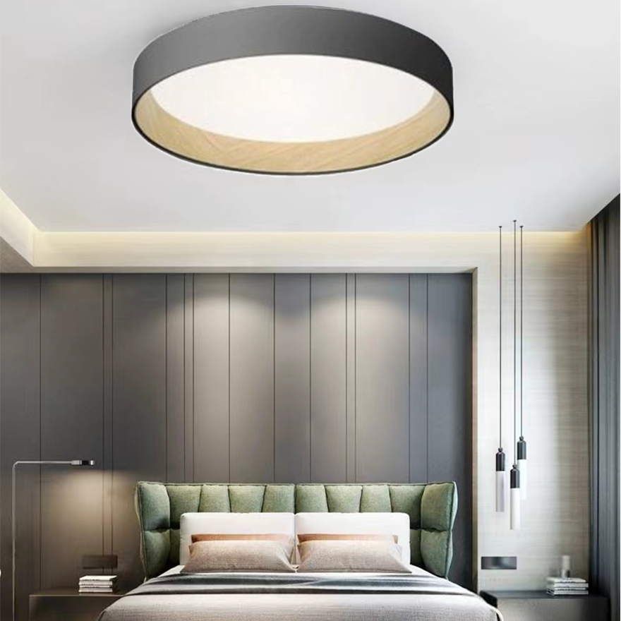 Scandinavian Metal And Acrylic Round Bedroom Ceiling Light, Black/Grey/White