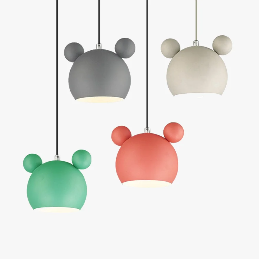 Morandi Metal Mouse Head Children's Room Pendant Light, Black/Green/Grey/Pink/White