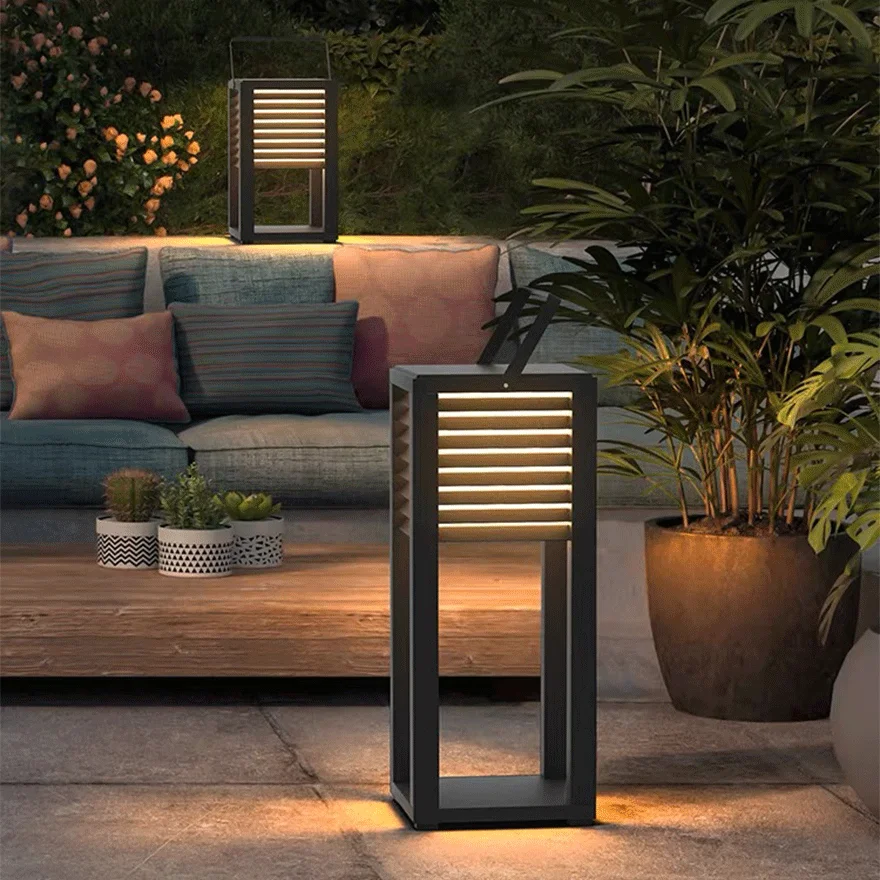 Modern Metal And Acrylic Rectangular Outdoor Floor Lamp, Black