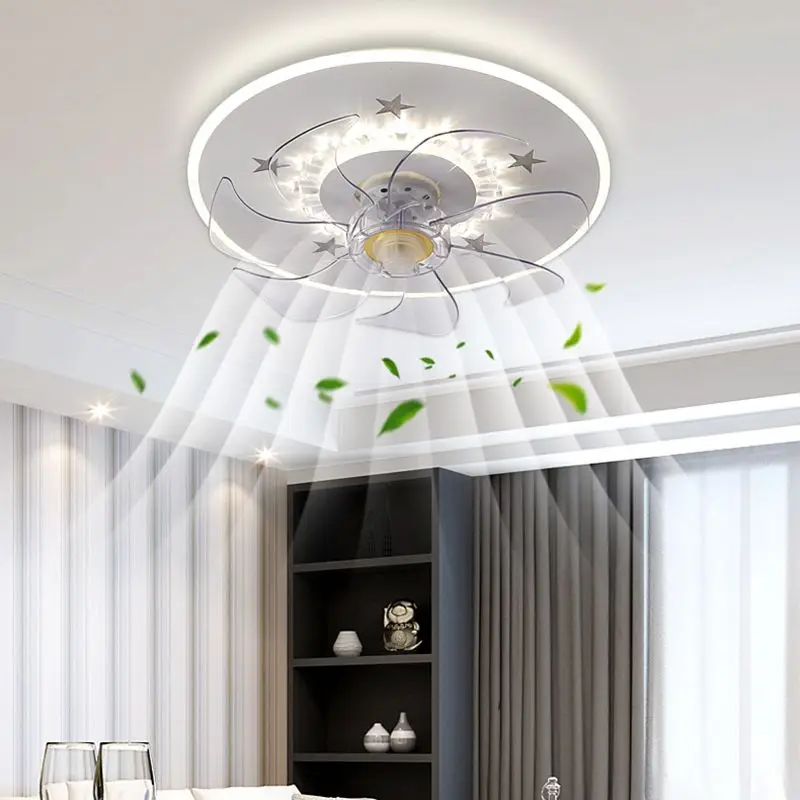 Designer Metal And Acrylic Geometric Children's Room Ceiling Fan with Light, White