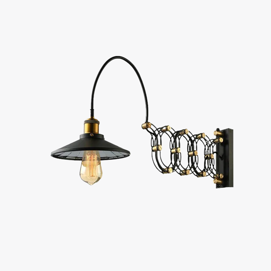 Art Deco Metal Pleated Extendable Bathroom Wall Lamp, Black