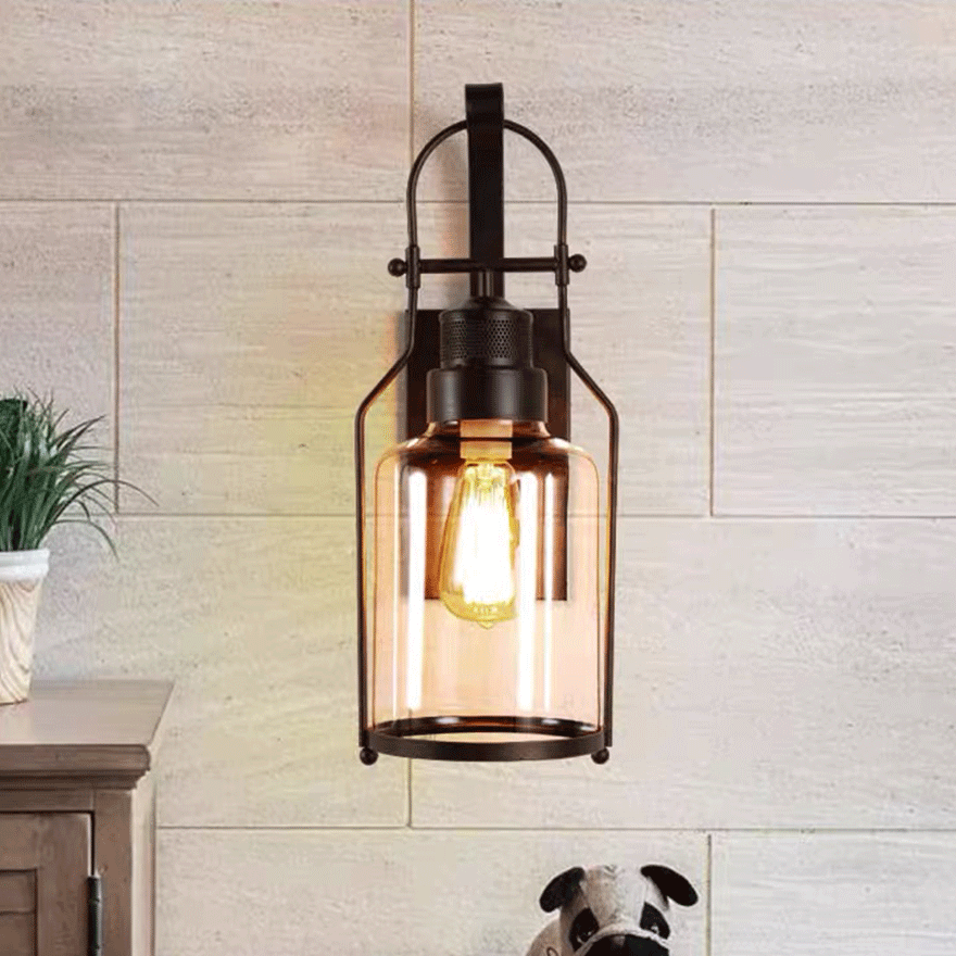 Retro Metal And Acrylic Lantern Dining Room, Wall Lamp, Black/Rusty