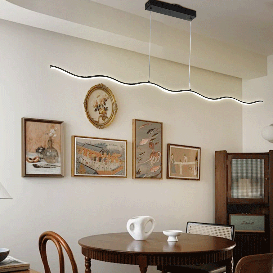 Minimalist Metal Wave Linear Dining Room Pendant Light, Black/White