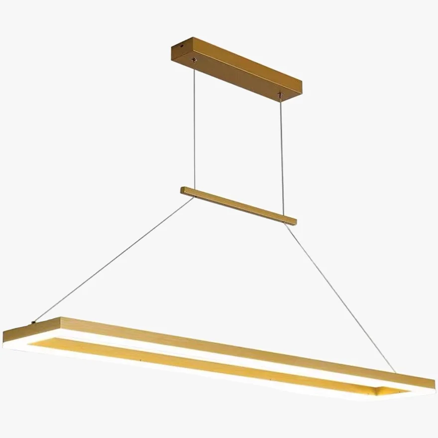 Minimalist Metal Rectangular Dining Room Pendant Light, Brown/Gold, Trichromatic Light