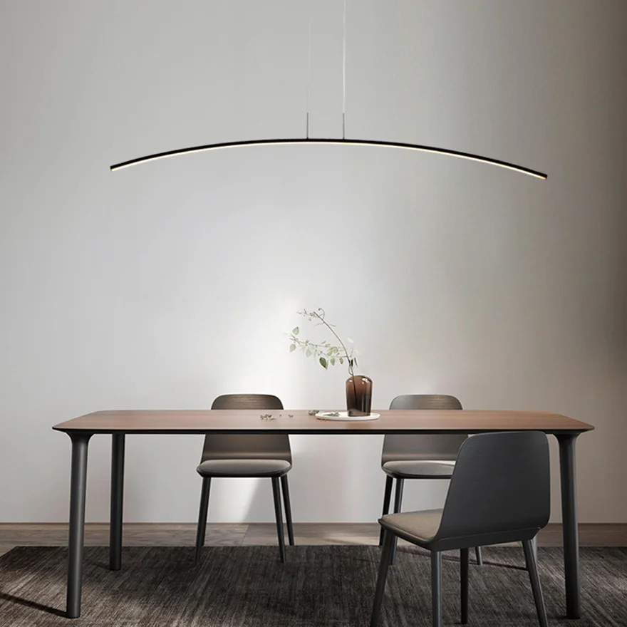 Minimalist Metal Linear Living Room Chandelier Pendant Light, Black/White