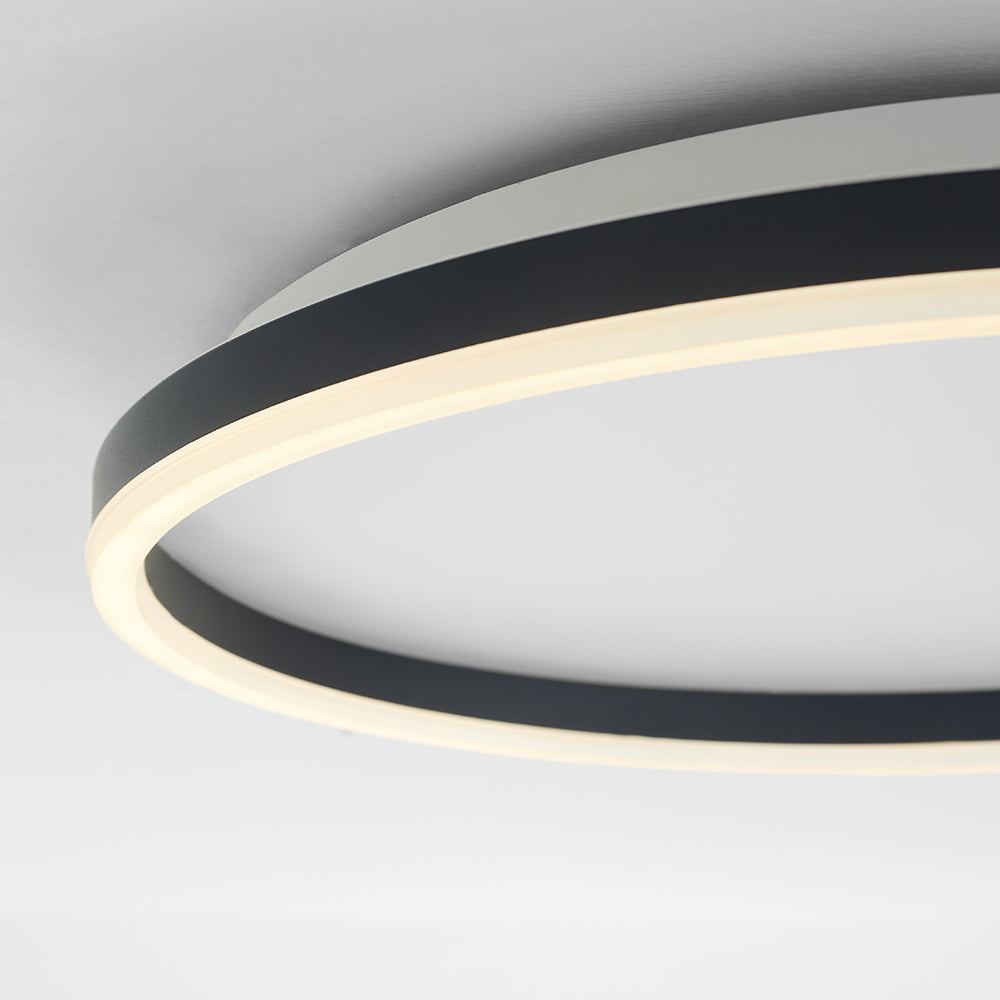 Minimalist Metal Round Bedroom Ceiling Light, Black/Gold/White, Trichromatic Light