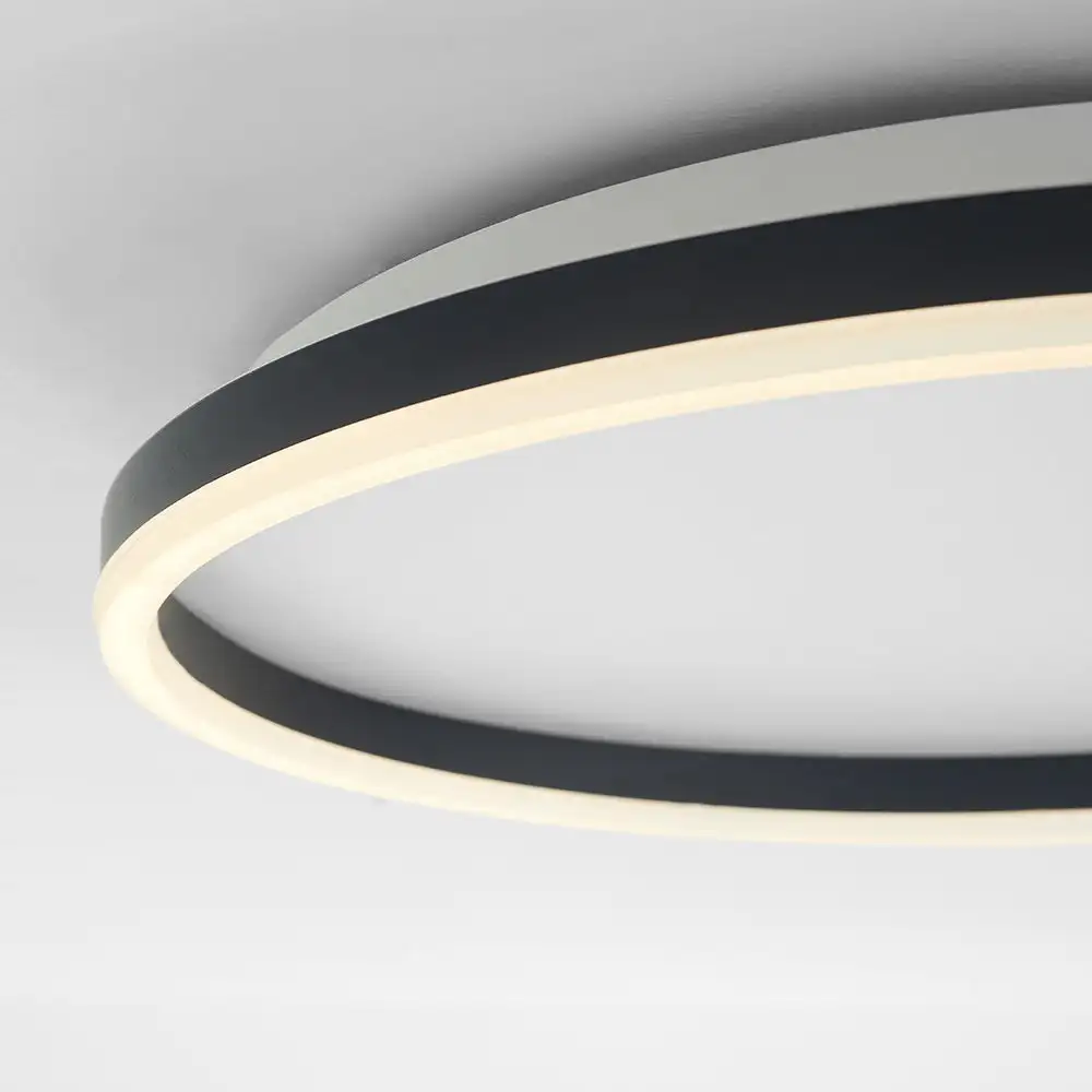 Minimalist Metal Round Bedroom Ceiling Light, Black/Gold/White, Trichromatic Light