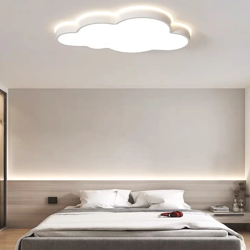 Minimalist Metal Cloudy Bedroom Ceiling Light, White, Trichromatic Light