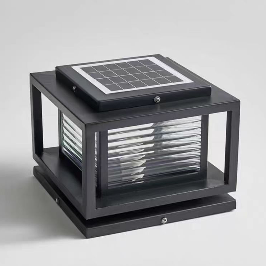 Contemporary Metal And Glass Rectangular Courtyard Outdoor Lamp, Black