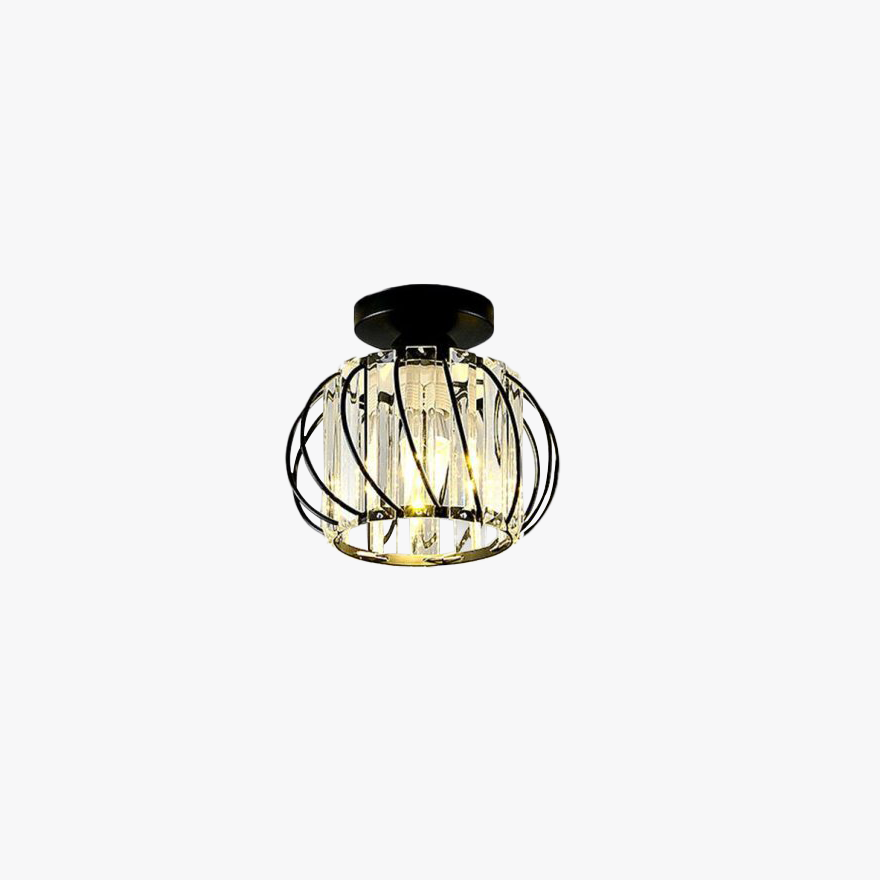 Modern Metal Lantern Bedroom Ceiling Light, Black/Gold, Trichromatic Light