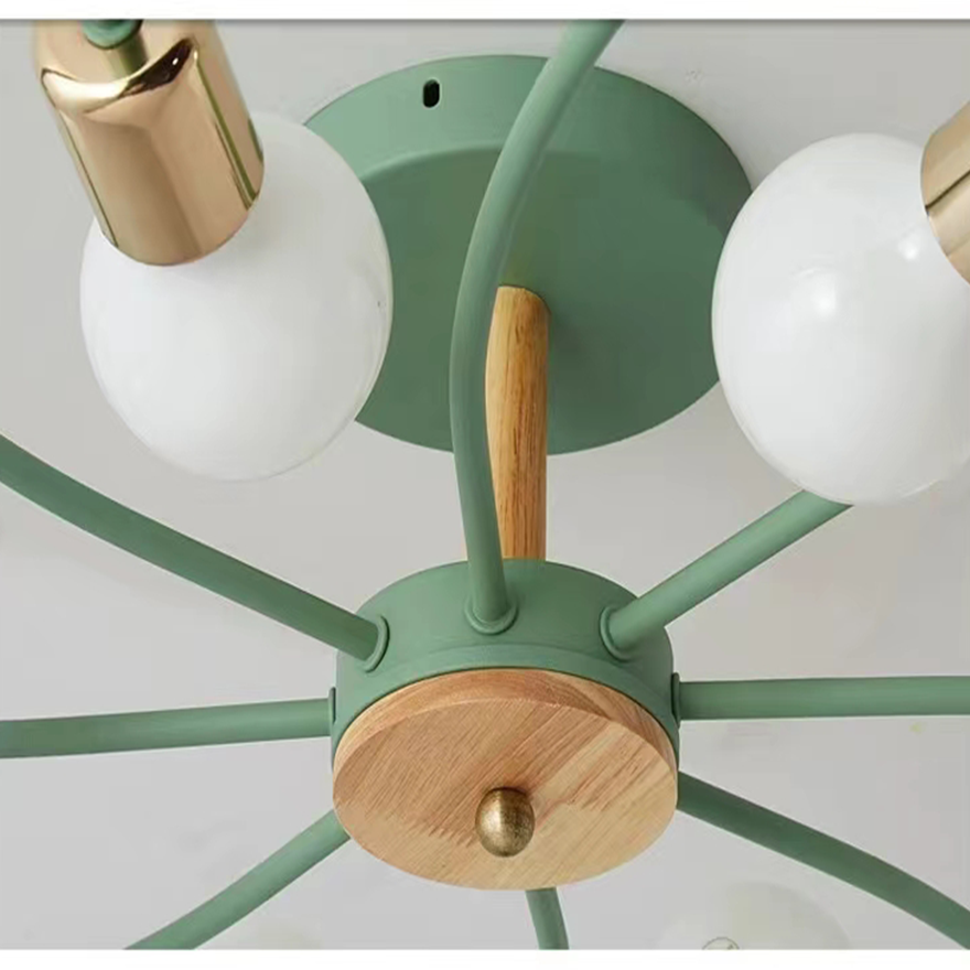 Scandinavian Glass And Metal Floral Living Room Ceiling Light, Green/Grey