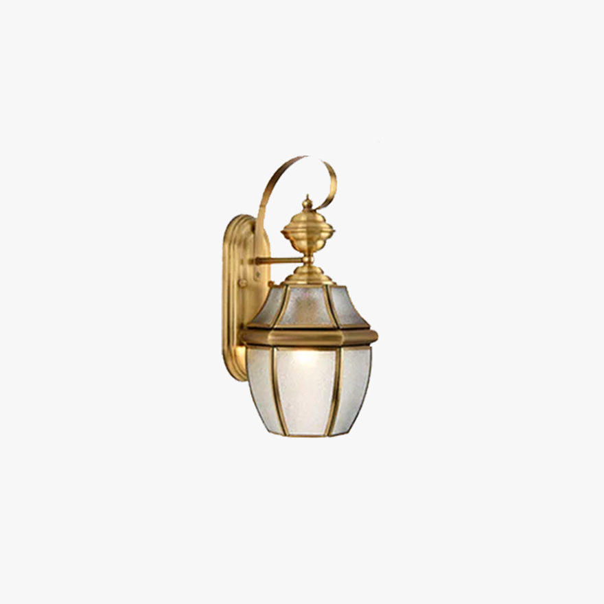 Designer  Metal And Glass Lantern Outdoor Wall Lamp, Gold